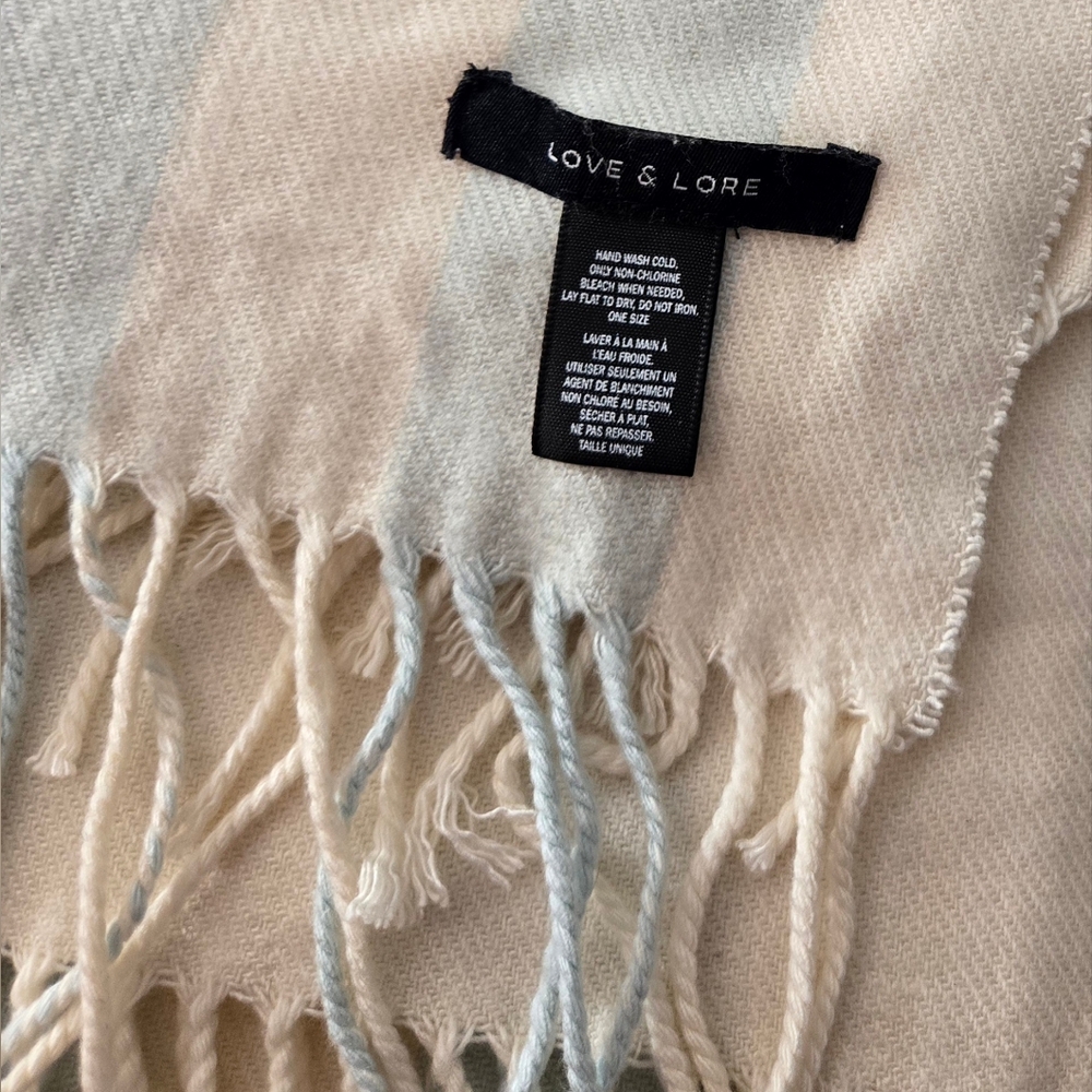 LOVE & LORE Cream, Light Aqua and Gray Scarf